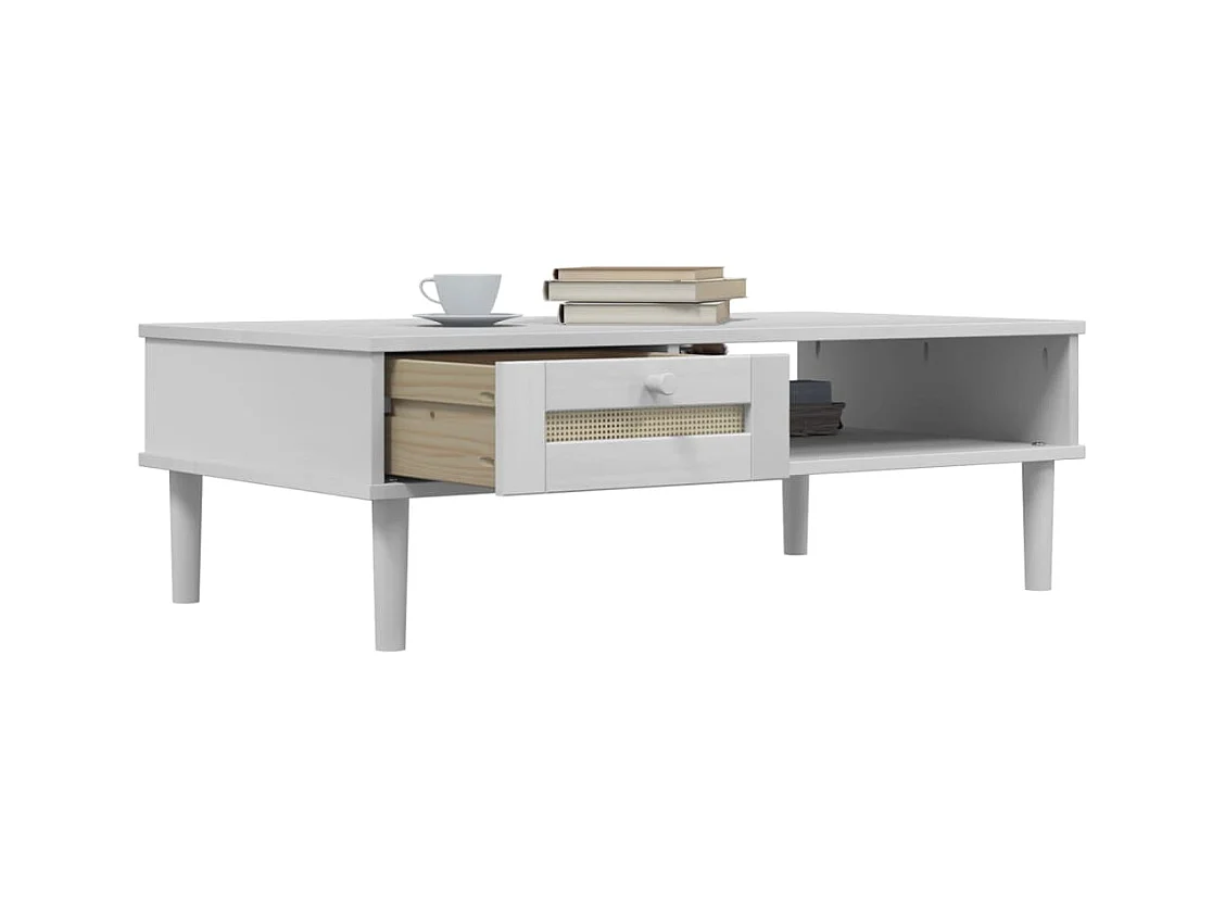 Table basse SENJA aspect rotin blanc 100x55x33 cm bois massif