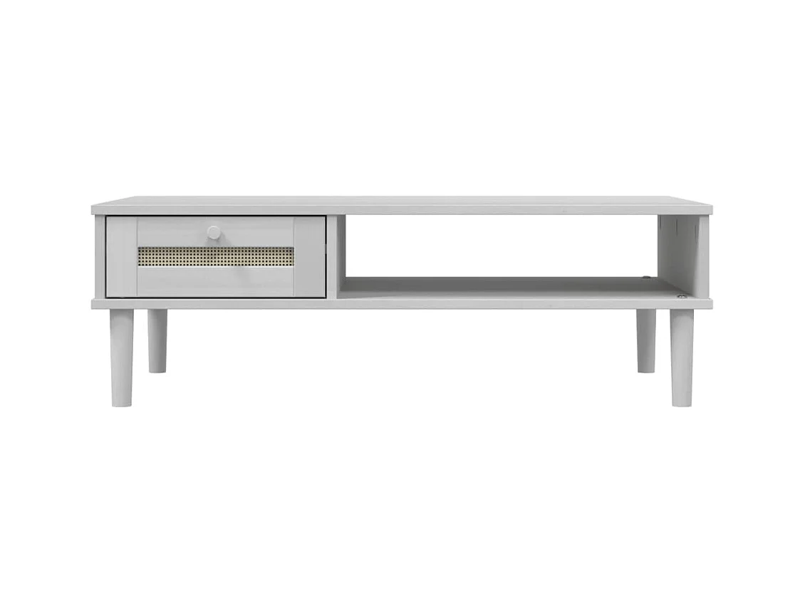 Table basse SENJA aspect rotin blanc 100x55x33 cm bois massif