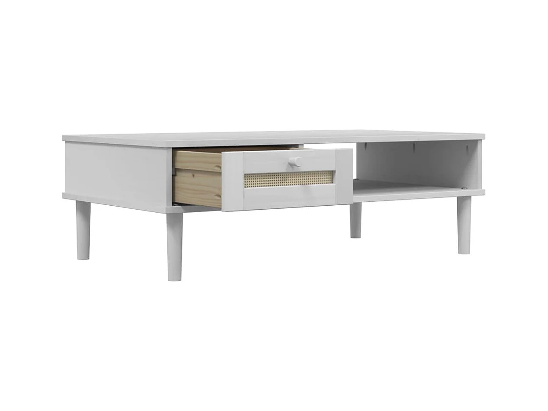 Table basse SENJA aspect rotin blanc 100x55x33 cm bois massif