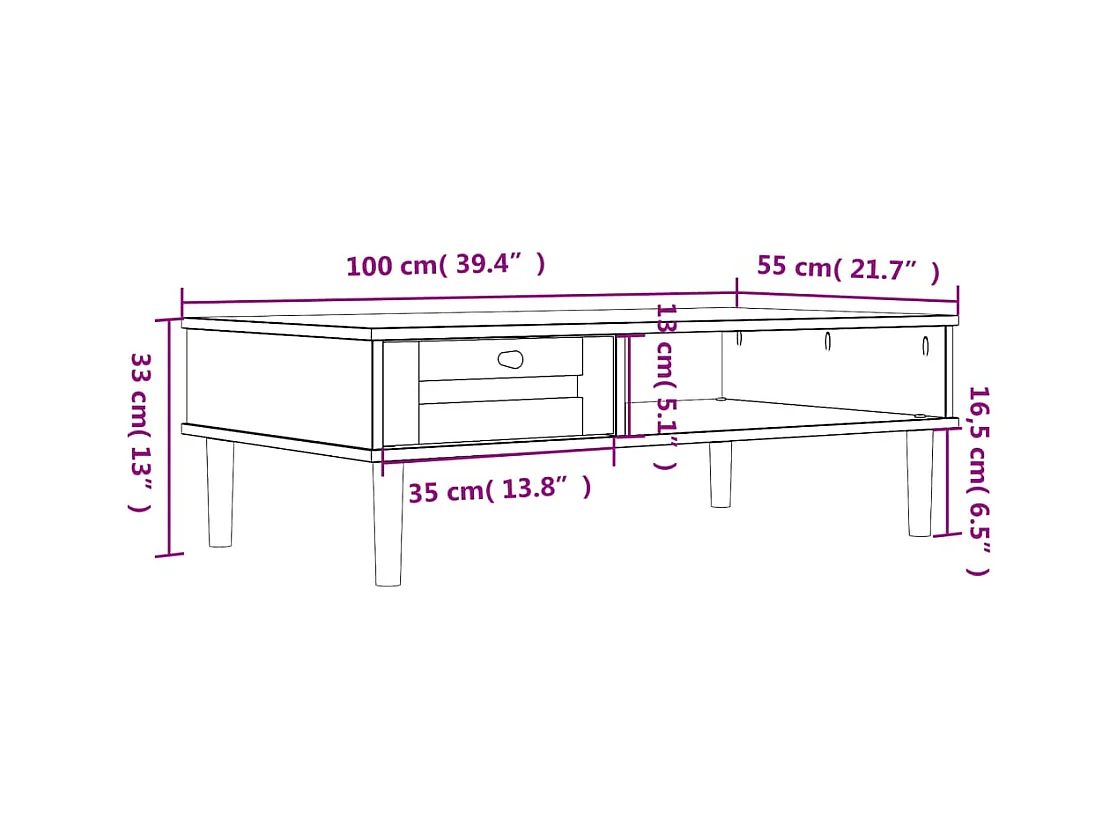 Table basse SENJA aspect rotin blanc 100x55x33 cm bois massif