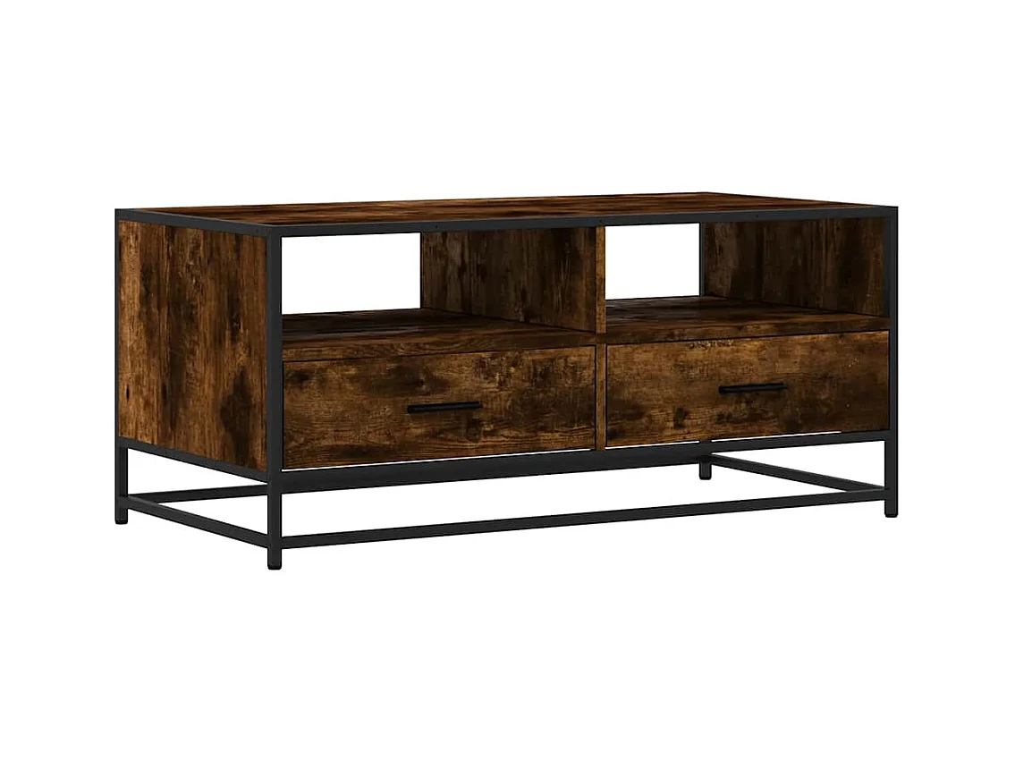 Gerookte eiken salontafel 100x50x45 cm bewerkt hout en metaal