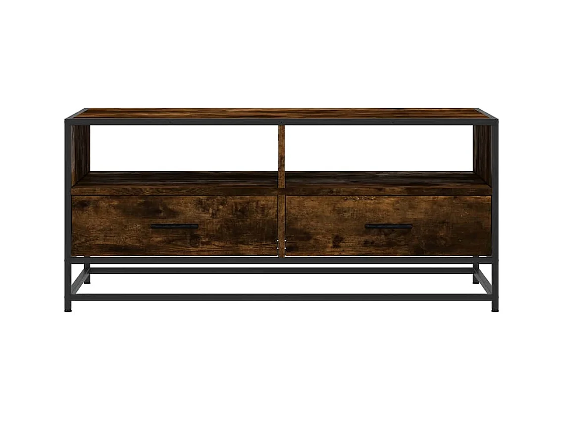 Gerookte eiken salontafel 100x50x45 cm bewerkt hout en metaal