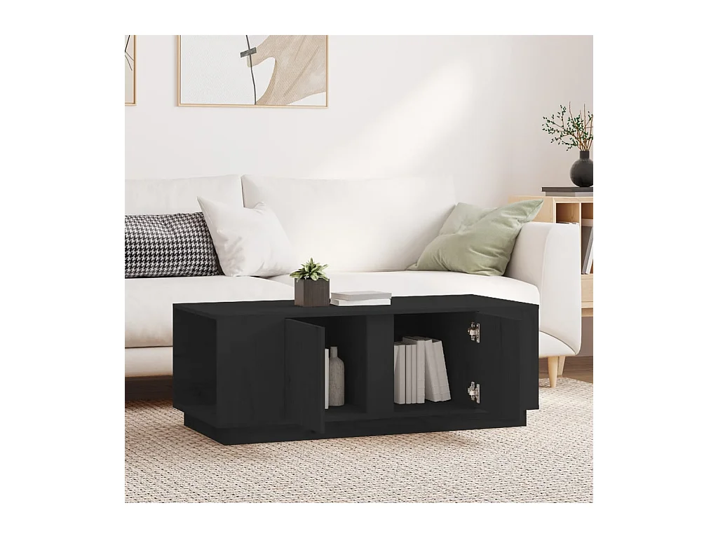 Table basse Noir 110x50x40 cm Bois massif de pin