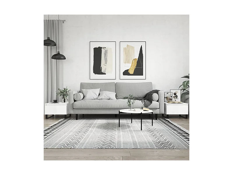 Salontafels 2 stuks wit hoogglans 50x46x35cm bewerkt hout