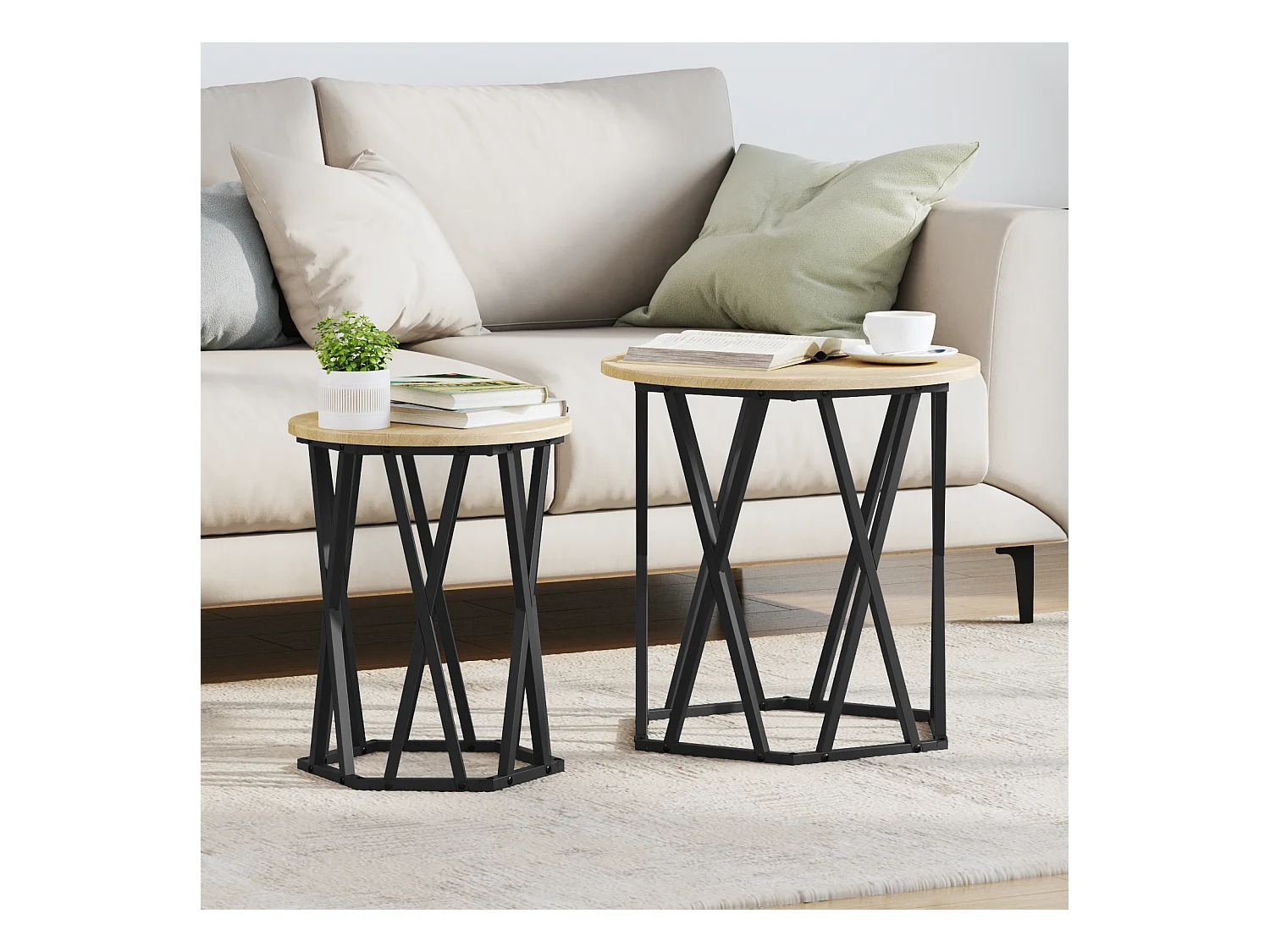 Tavolini laterali in legno ingegnerizzato Sonoma Oak a 2 pezzi