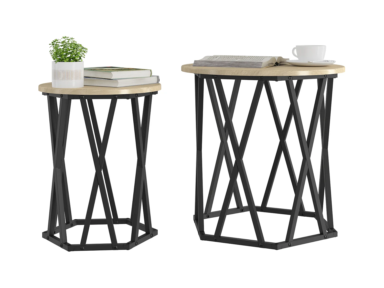 Tavolini laterali in legno ingegnerizzato Sonoma Oak a 2 pezzi