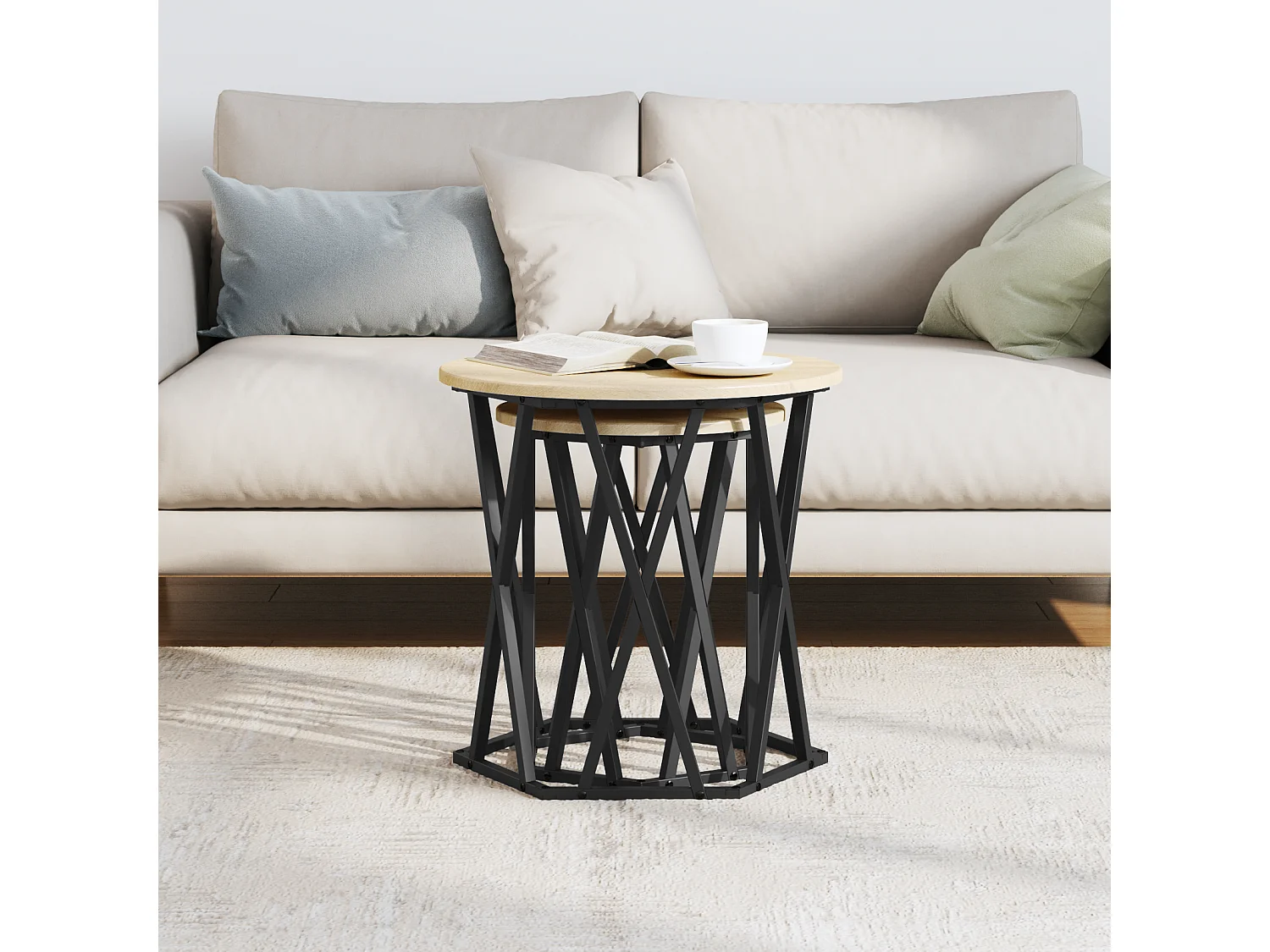 Mesas auxiliares de madera de ingeniería de roble Sonoma de 2 piezas