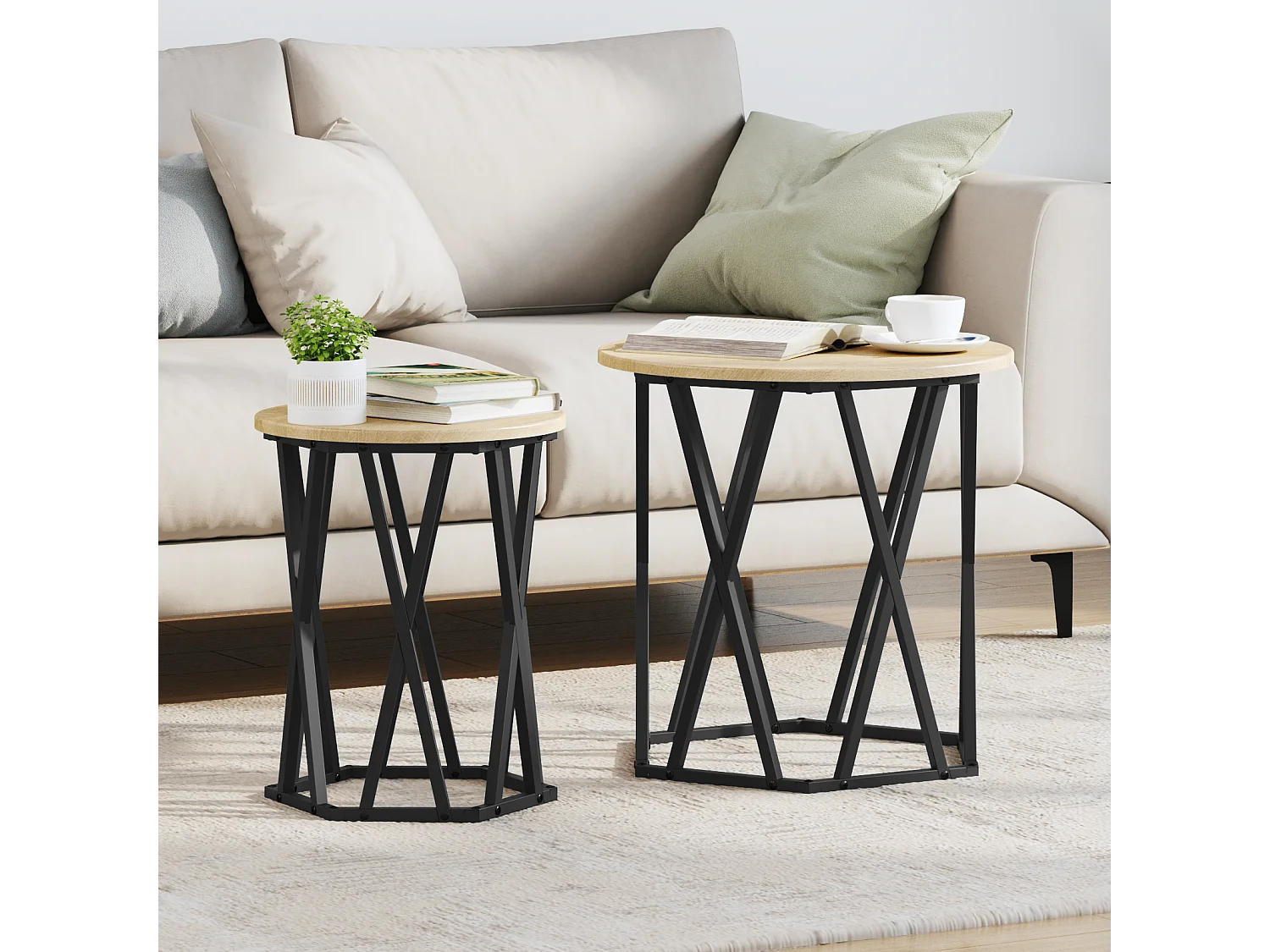 Mesas auxiliares de madera de ingeniería de roble Sonoma de 2 piezas