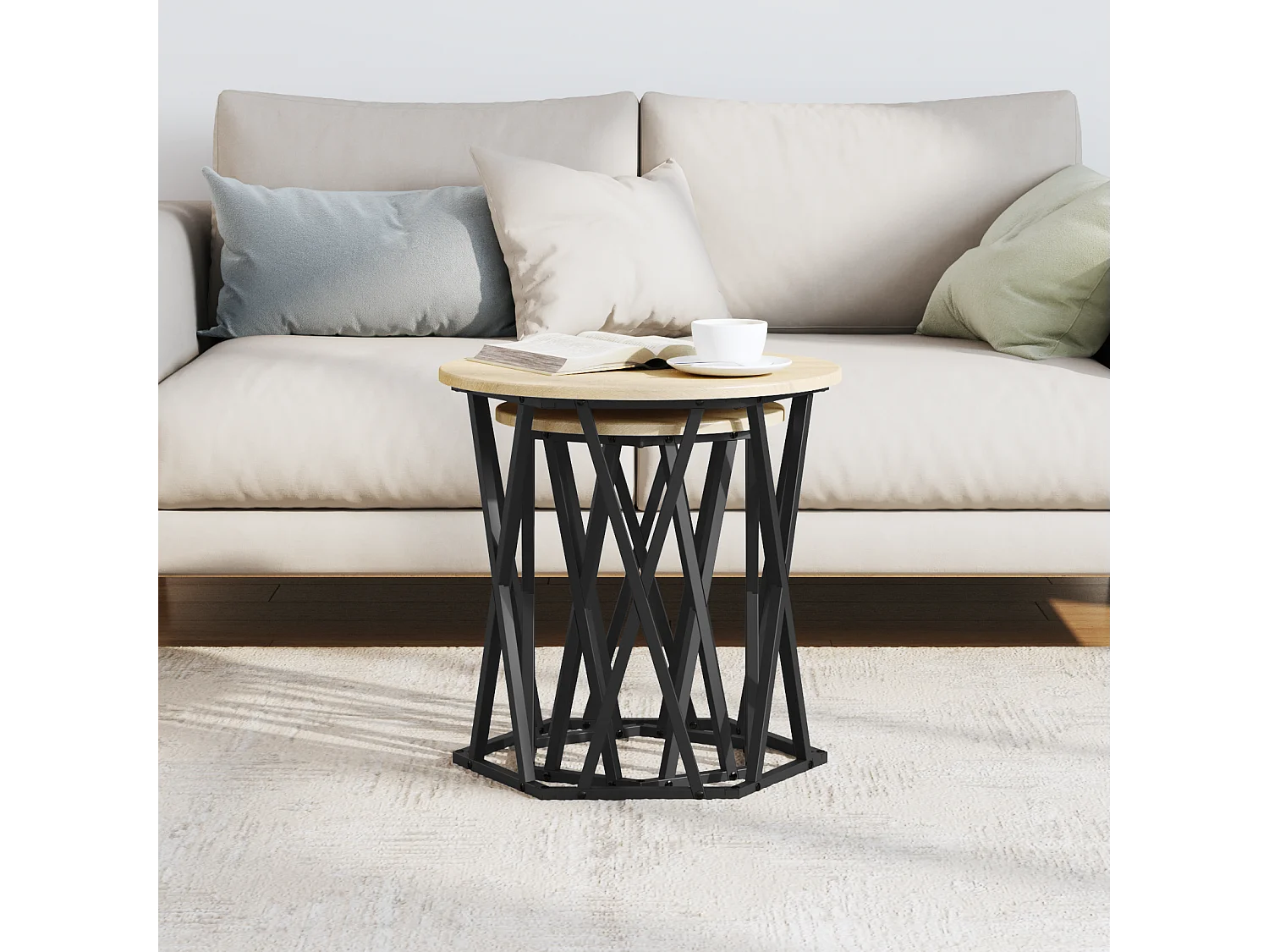 Mesas auxiliares de madera de ingeniería de roble Sonoma de 2 piezas