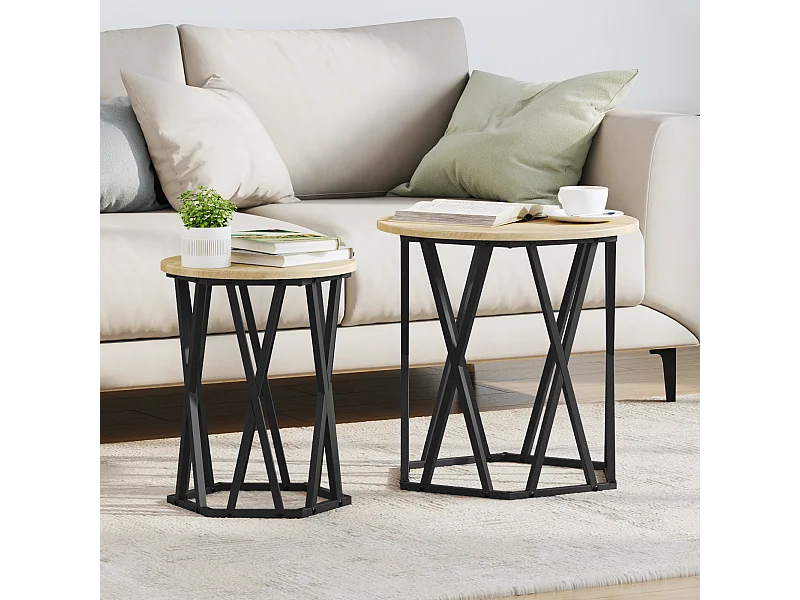 Mesas auxiliares de madera de ingeniería de roble Sonoma de 2 piezas