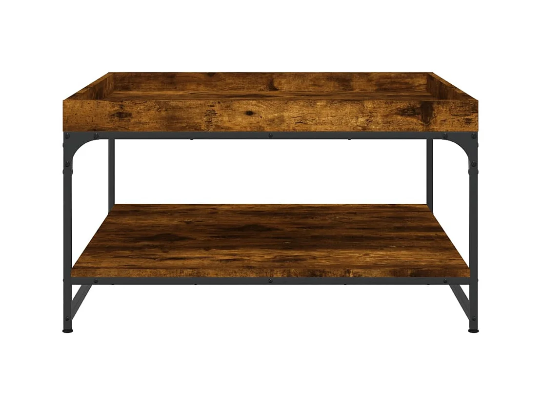 Table basse chêne fumé 80x80x45 cm bois d'ingénierie et fer