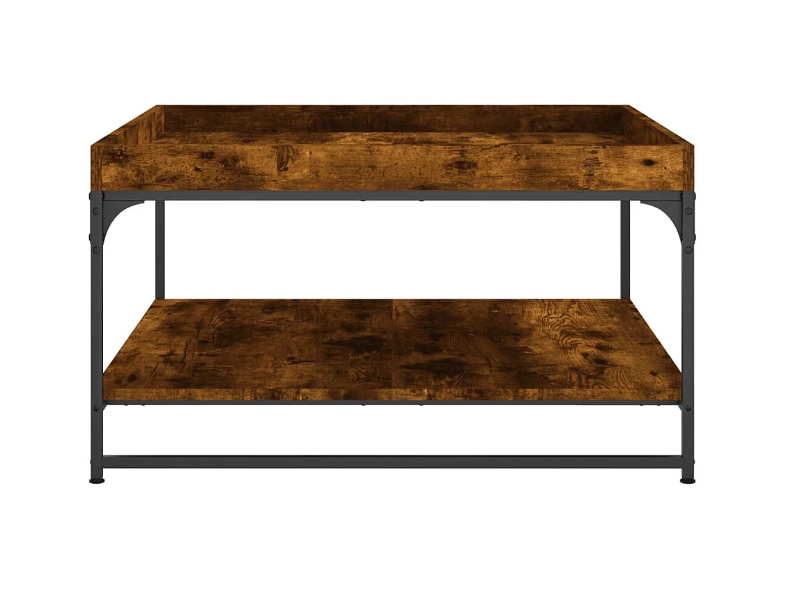 Table basse chêne fumé 80x80x45 cm bois d'ingénierie et fer