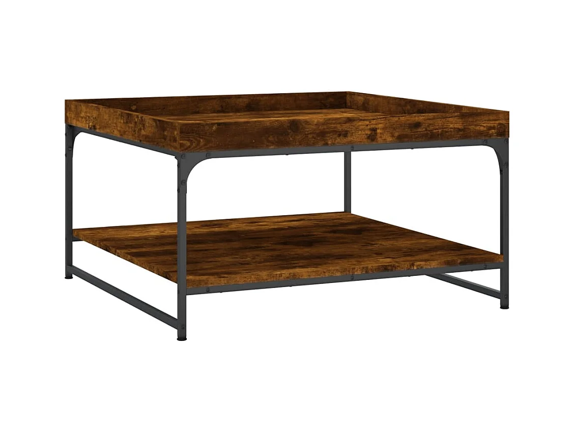 Table basse chêne fumé 80x80x45 cm bois d'ingénierie et fer