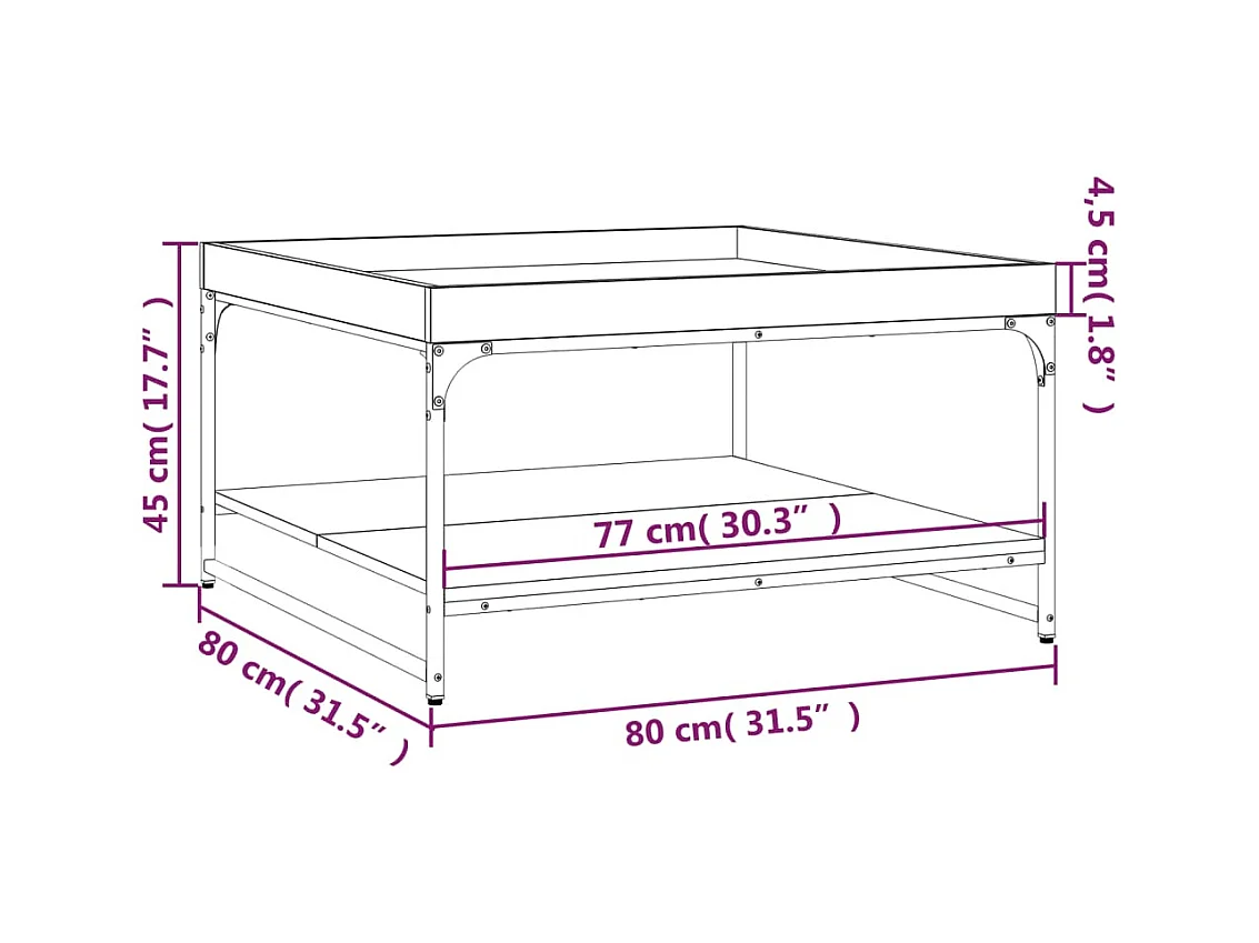 Table basse chêne fumé 80x80x45 cm bois d'ingénierie et fer