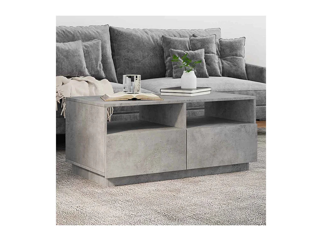Table basse avec lumières LED gris béton 90x49x40 cm