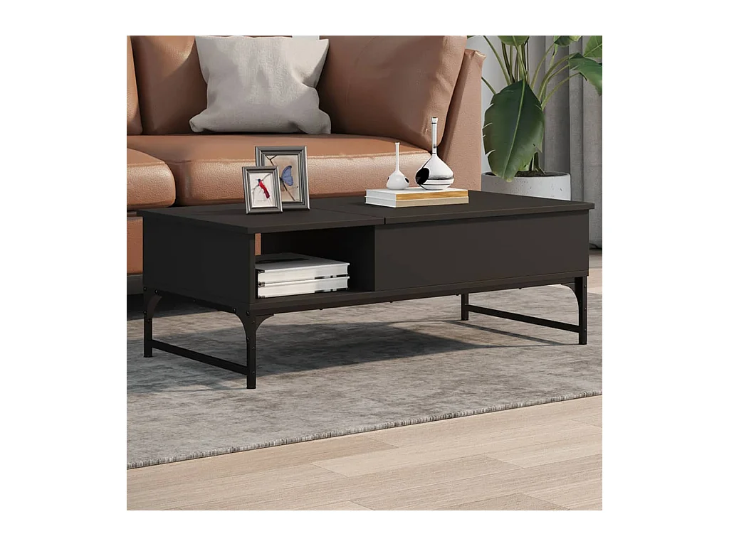 Table basse noir 100x50x35 cm bois d'ingénierie et métal