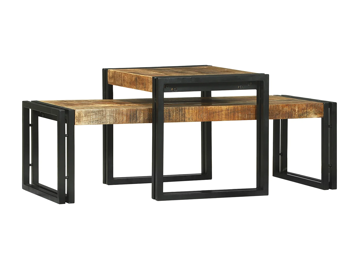 Juego de 2 mesas de centro de madera maciza de mango