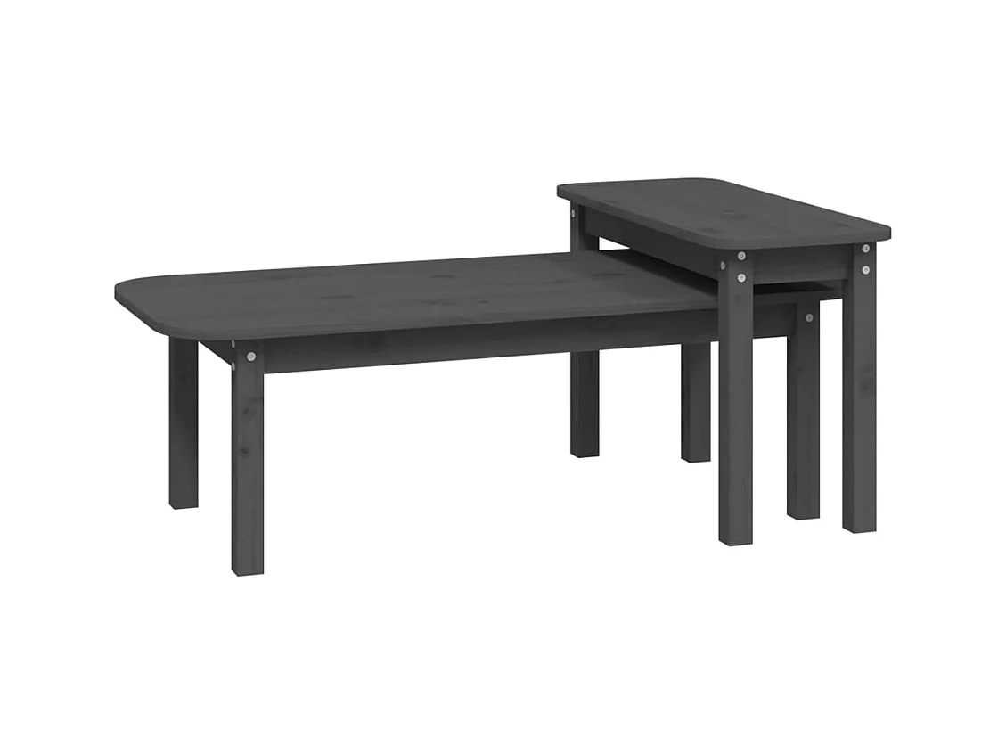 2-delige salontafelset grijs massief grenenhout