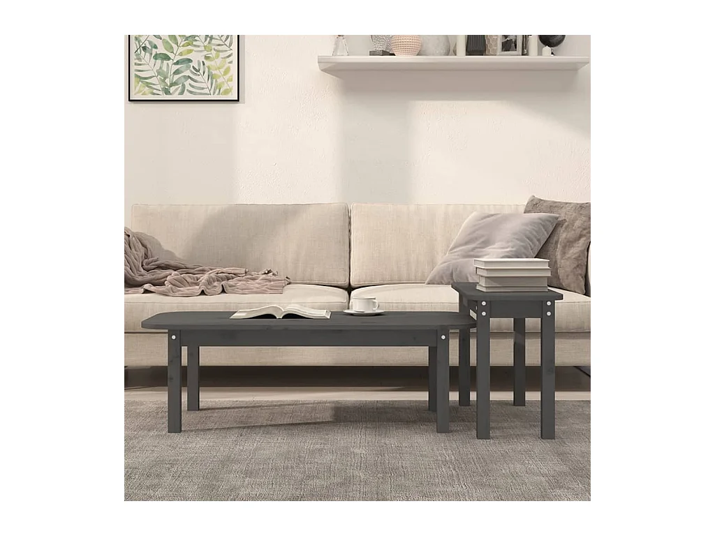 2-delige salontafelset grijs massief grenenhout