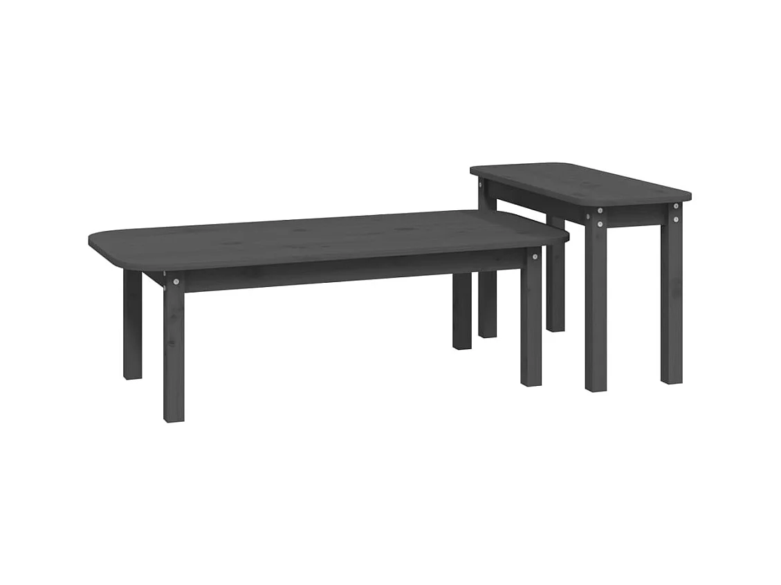 2-delige salontafelset grijs massief grenenhout