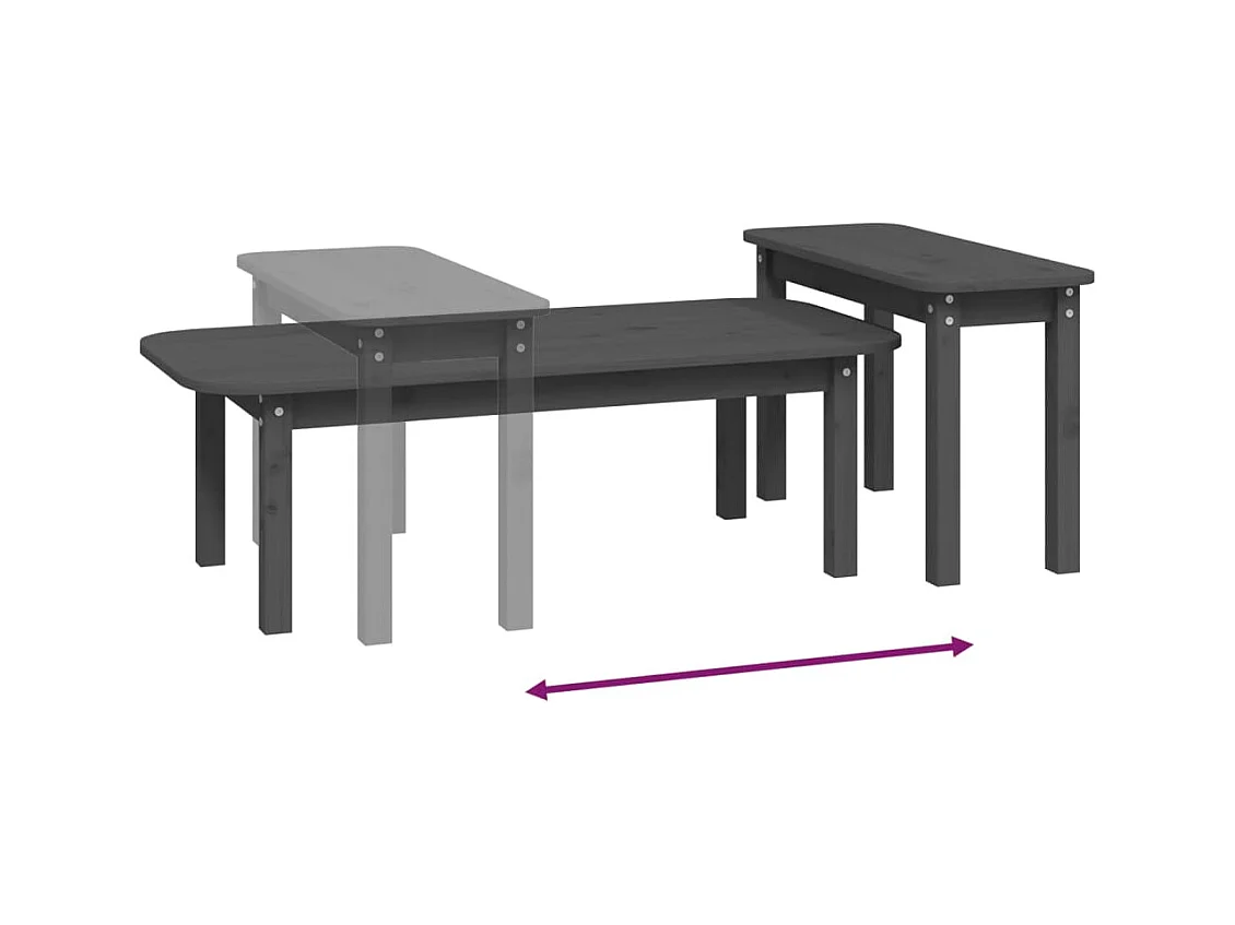 2-delige salontafelset grijs massief grenenhout