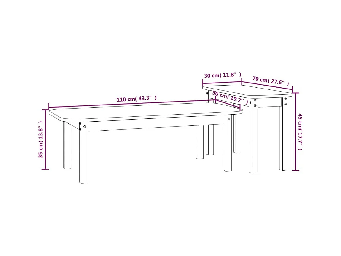 2-delige salontafelset grijs massief grenenhout