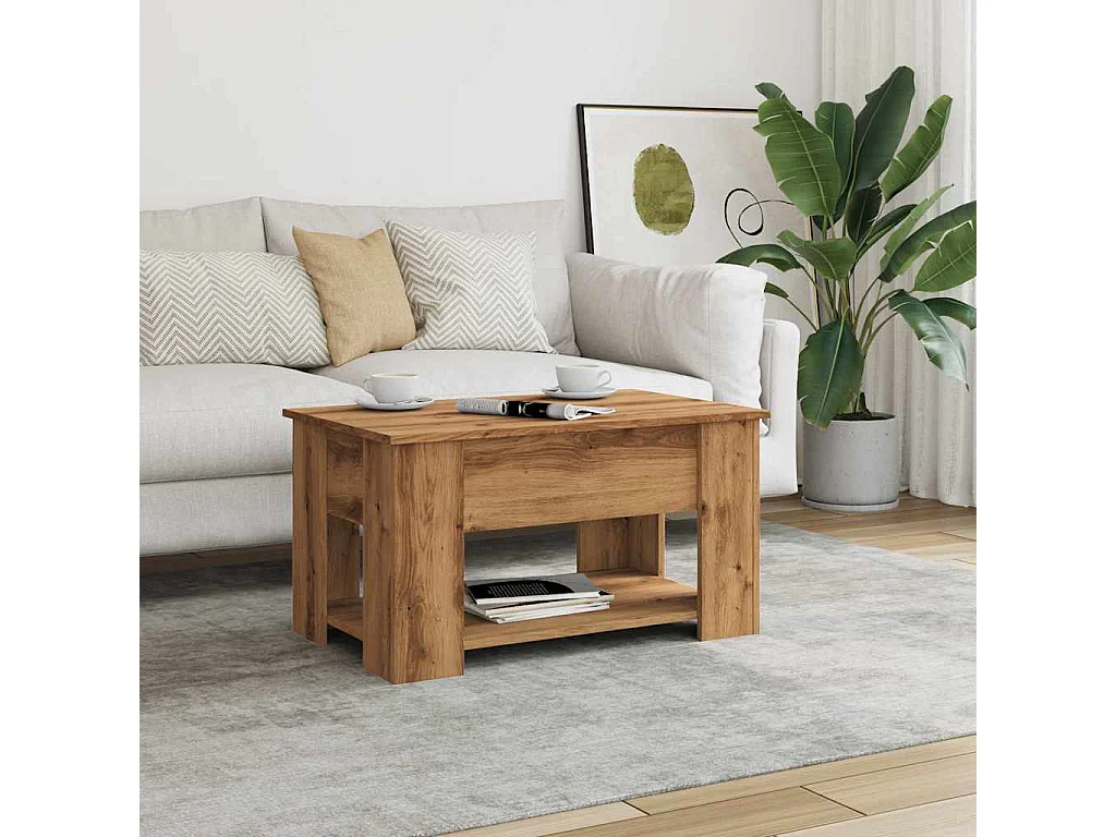 Tavolino da caffè in rovere fatto a mano 79x49x41 cm in legno ingegnerizzato