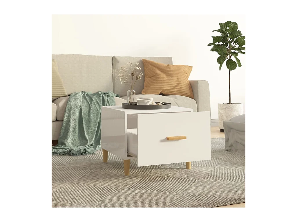 Salontafels 2 stuks wit hoogglans 50x50x40cm bewerkt hout