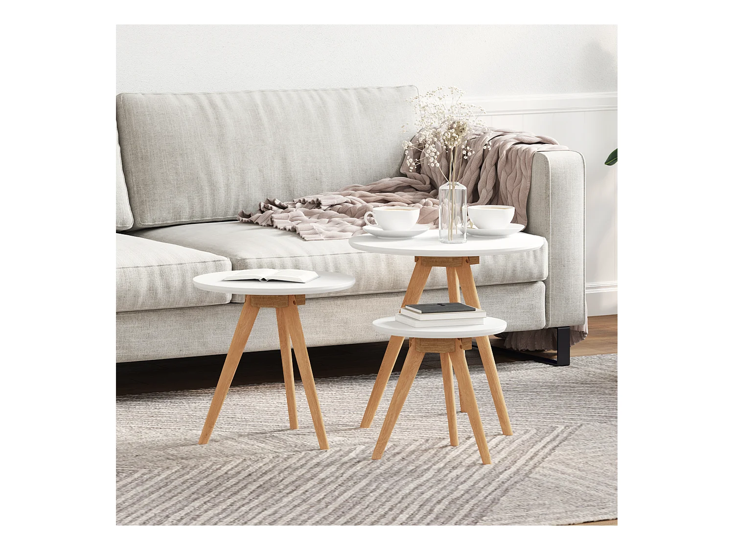 Ensemble de tables basses en bois massif noyer et bois d'ingénierie