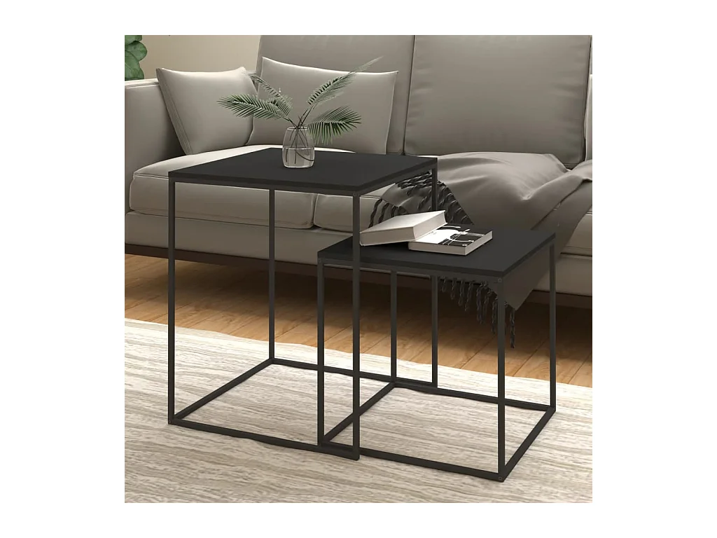 2-delige salontafelset van bewerkt hout en metaal