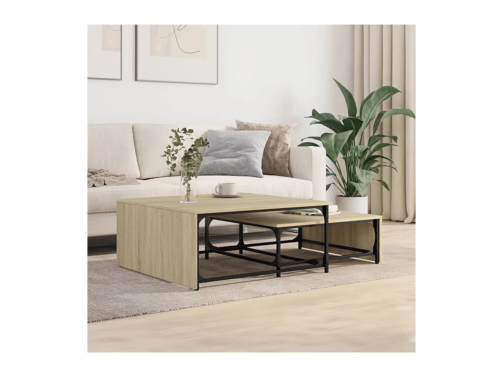 Tables basses gigognes 2 pcs chêne sonoma bois ingénierie métal