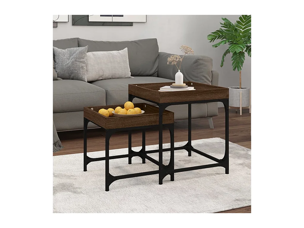 Tavolini laterali 2 pezzi in legno ingegnerizzato color rovere marrone