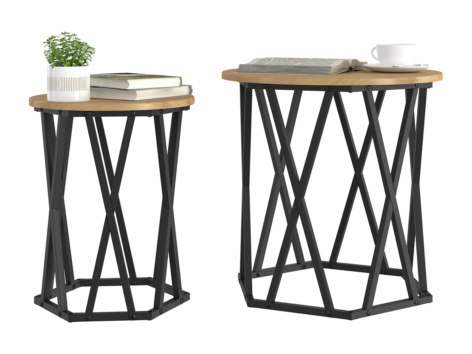 Tables d'appoint 2 pcs en bois d'ingénierie