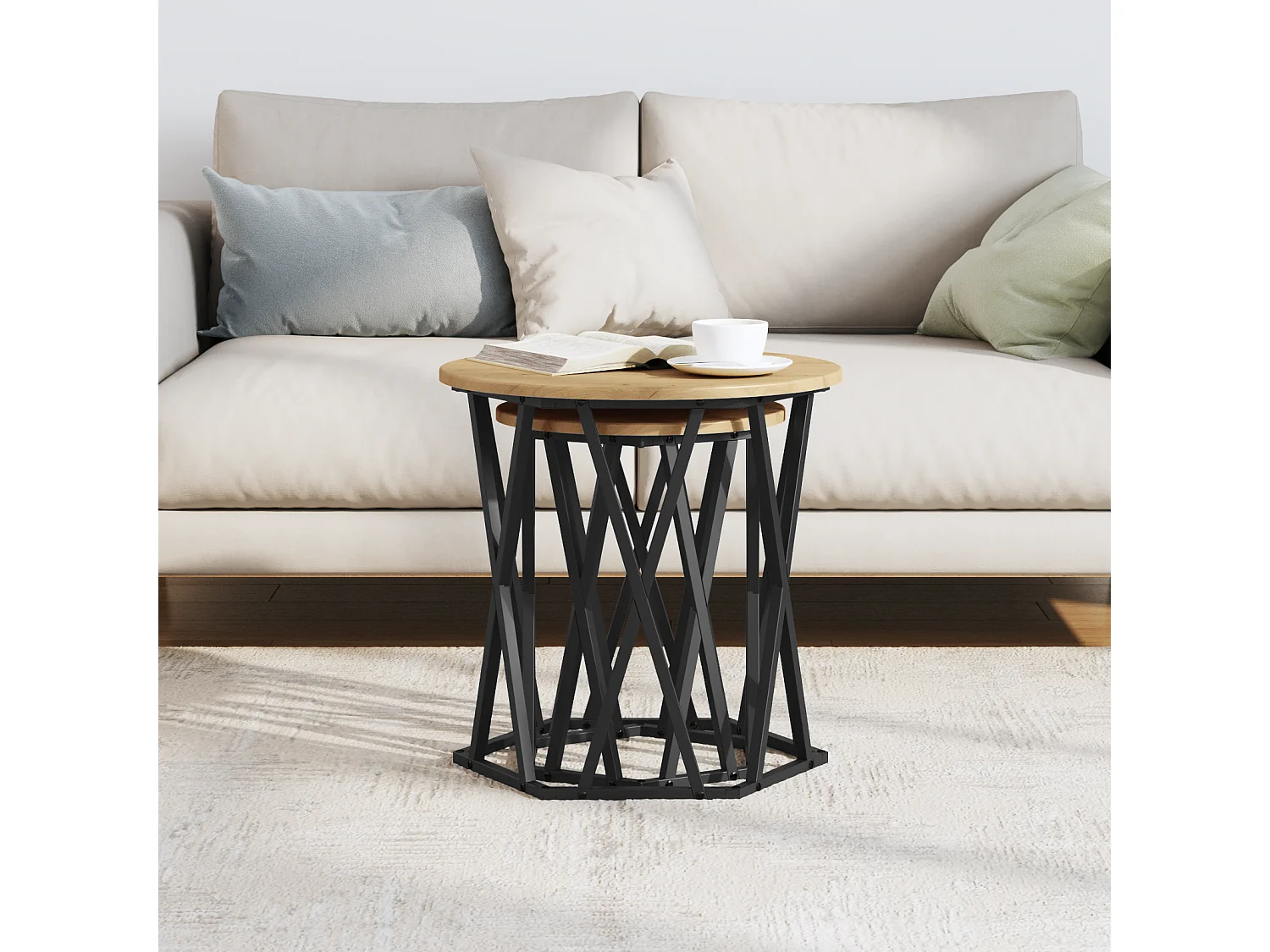 Tables d'appoint 2 pcs en bois d'ingénierie