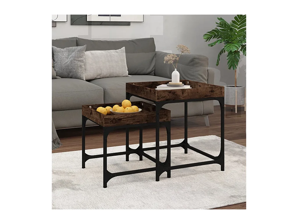 Tavolini laterali 2 pezzi Rovere affumicato Legno ingegnerizzato