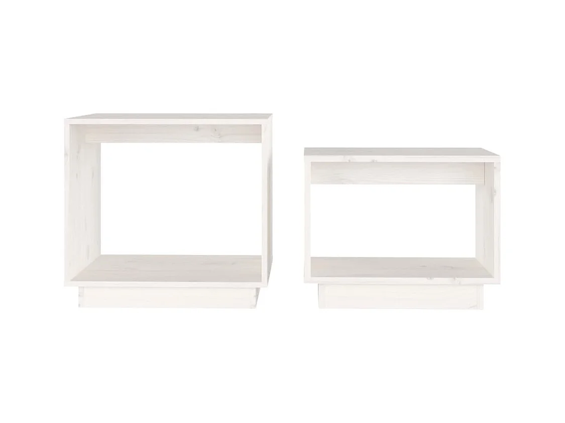 Tavolini da caffè impilabili 2 pezzi in legno di pino massello bianco