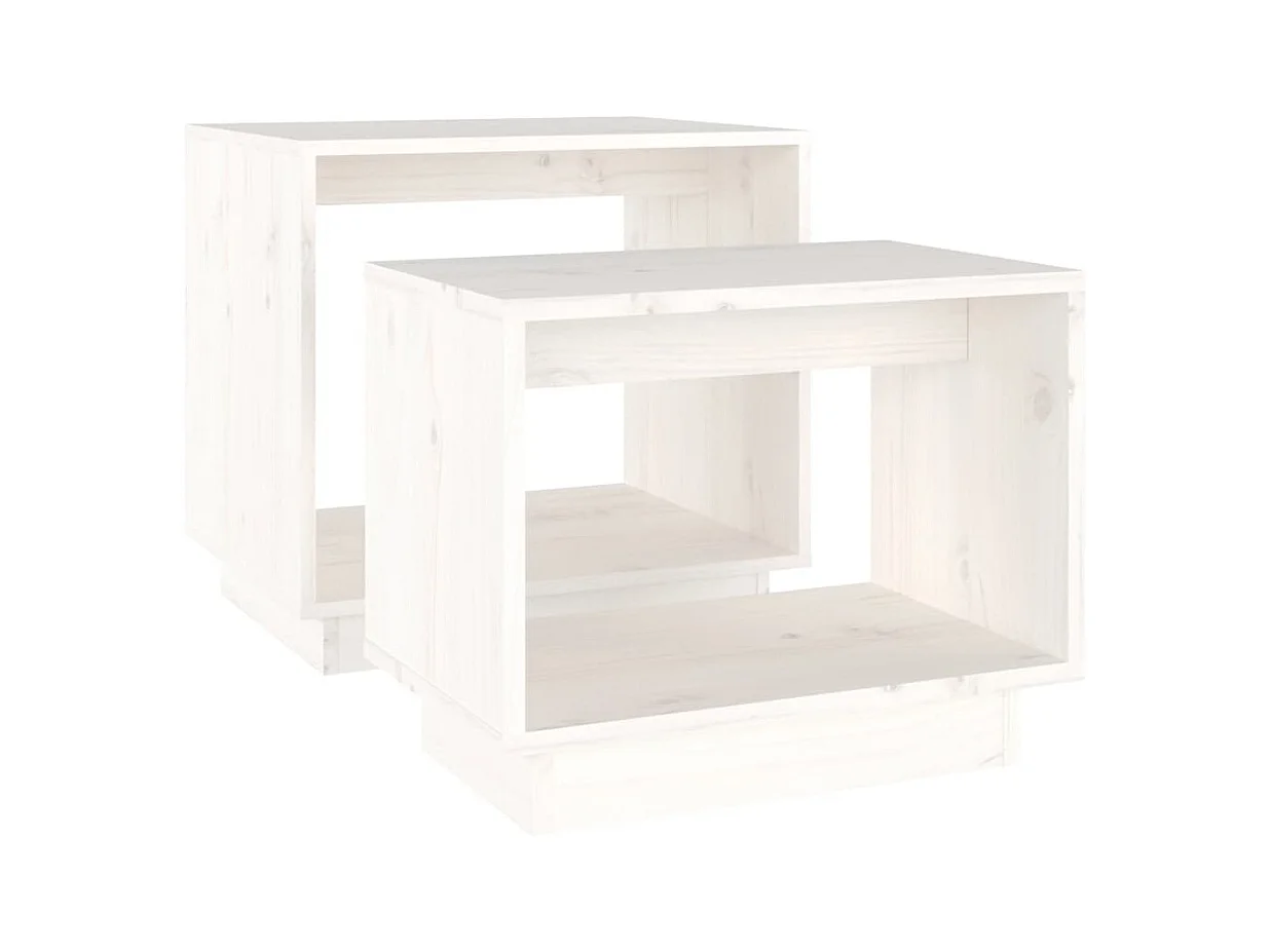 Tavolini da caffè impilabili 2 pezzi in legno di pino massello bianco