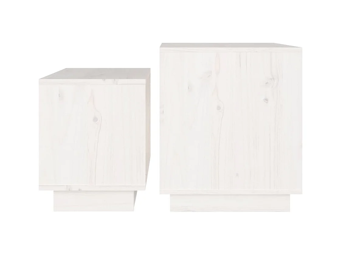 Tavolini da caffè impilabili 2 pezzi in legno di pino massello bianco