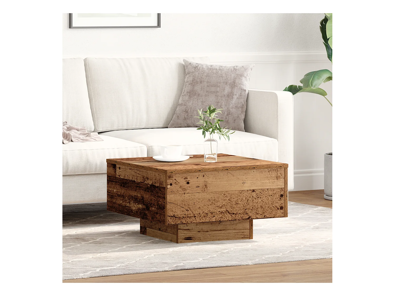 Table Basse , Bois Ancien, 55x55x31 cm, Bois Ingénierie