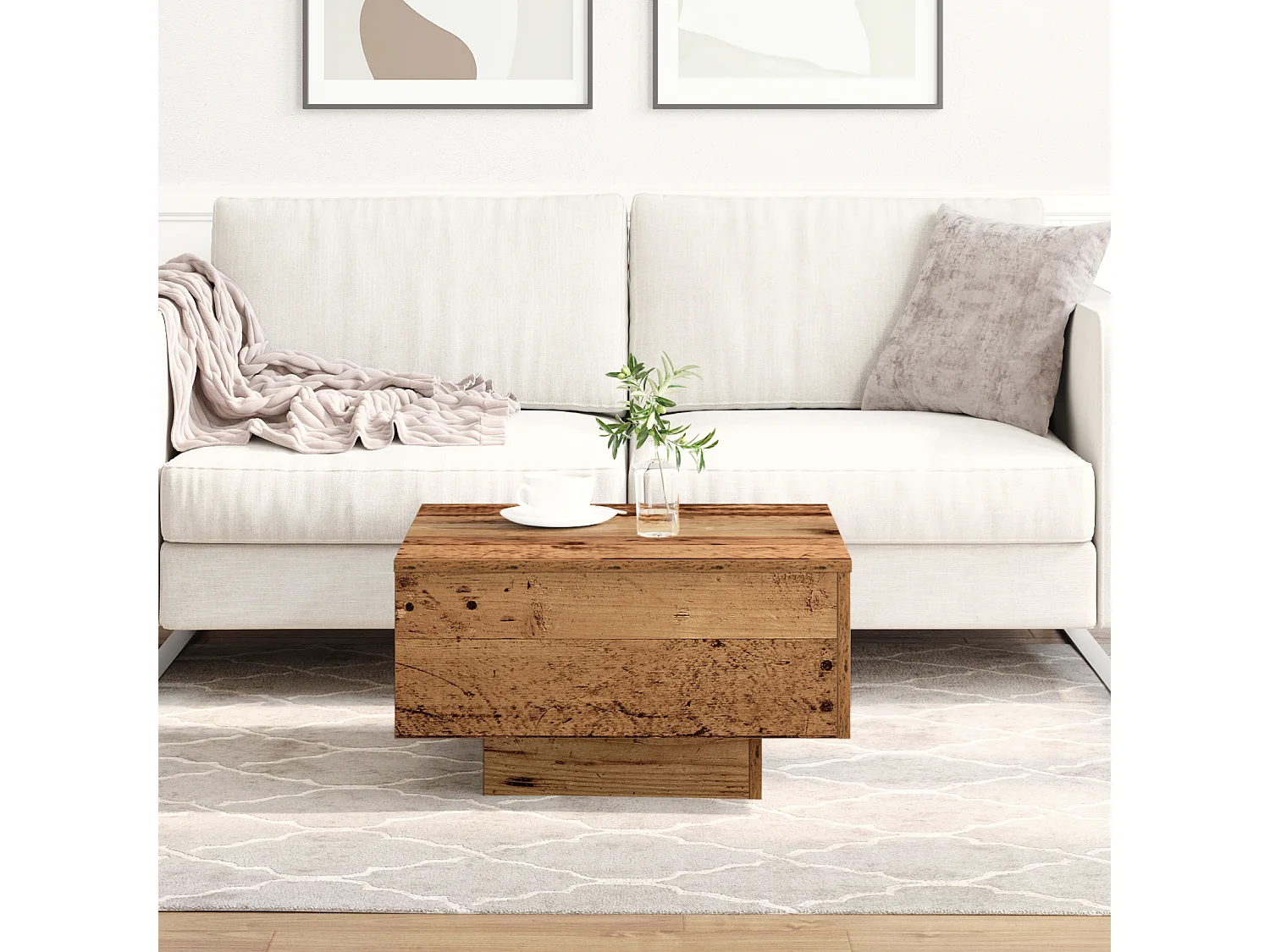 Table Basse , Bois Ancien, 55x55x31 cm, Bois Ingénierie