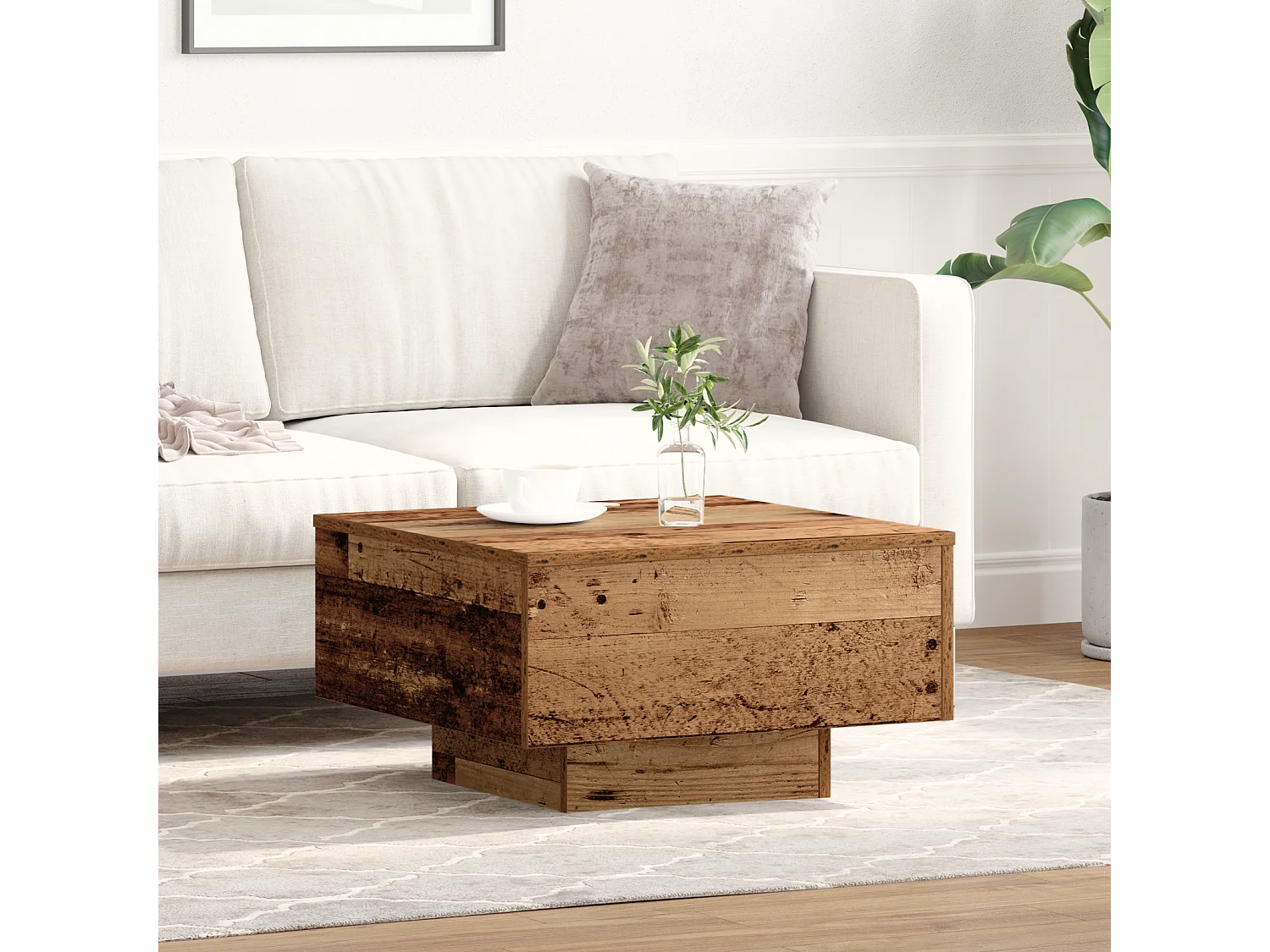 Table Basse , Bois Ancien, 55x55x31 cm, Bois Ingénierie
