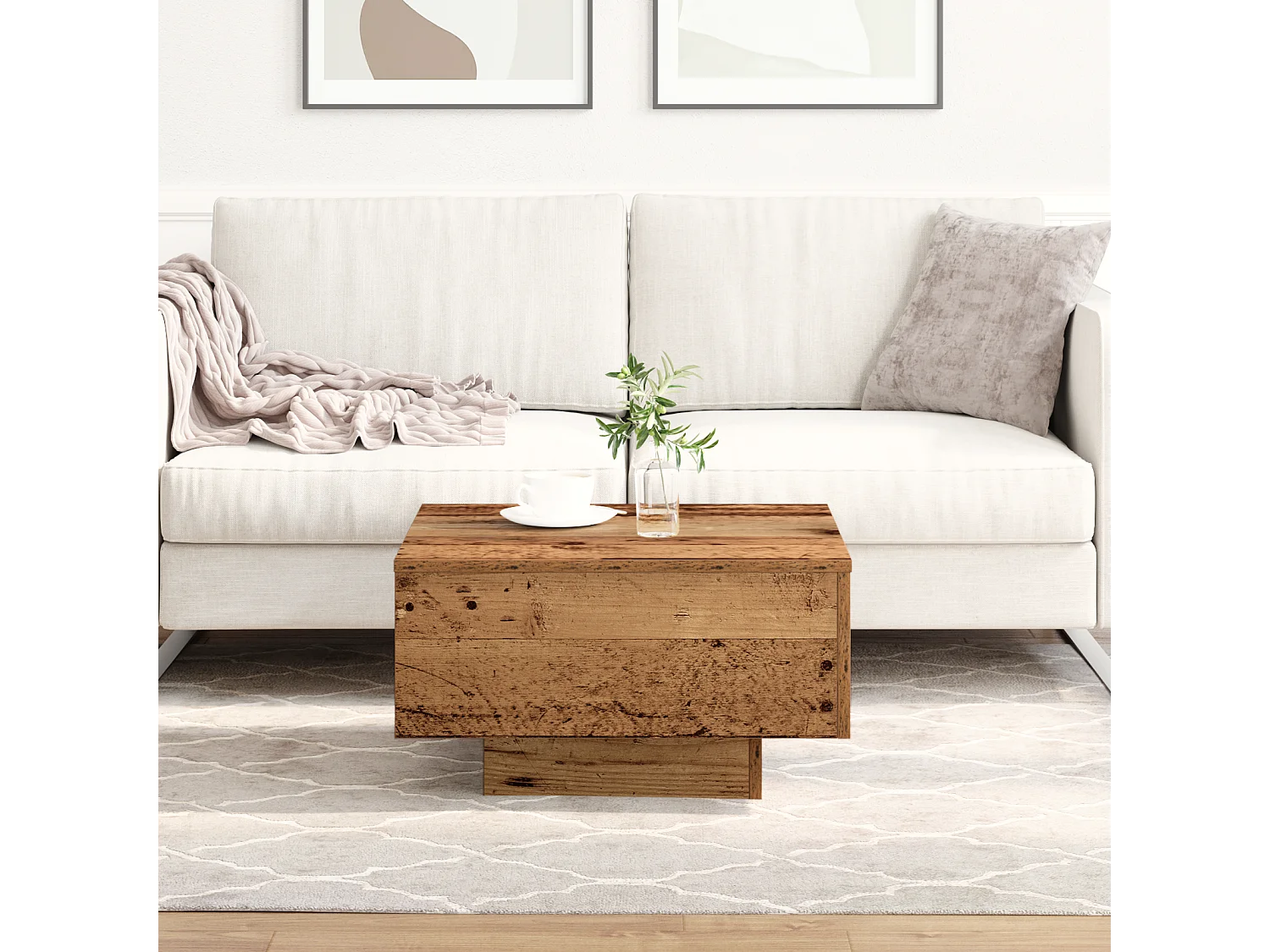 Table Basse , Bois Ancien, 55x55x31 cm, Bois Ingénierie