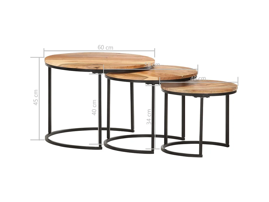 Tables gigognes 3 pcs Bois d'acacia massif