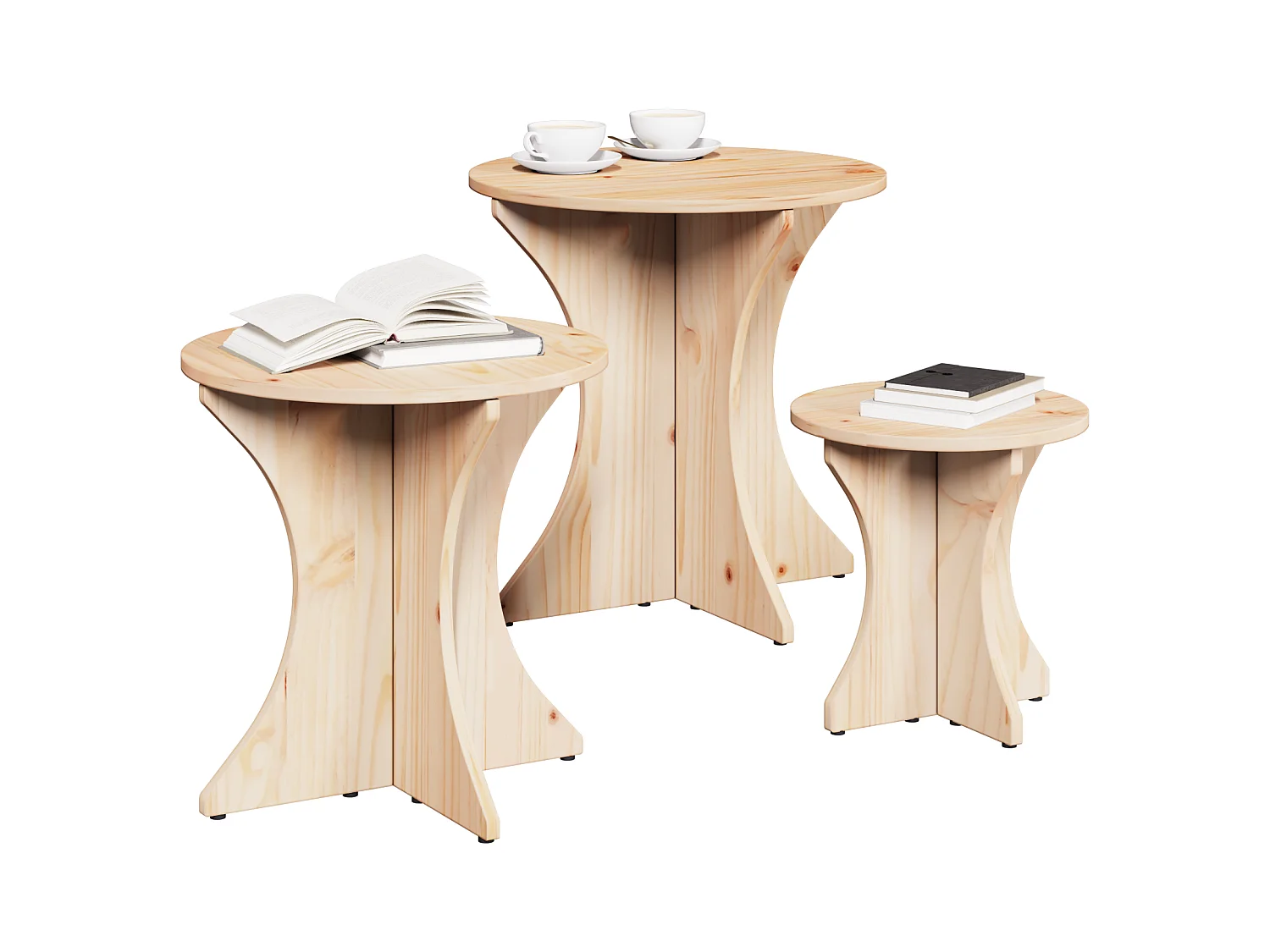 Salontafel 3 stuks Naturel 46 x 46 x 47 cm Massief grenenhout