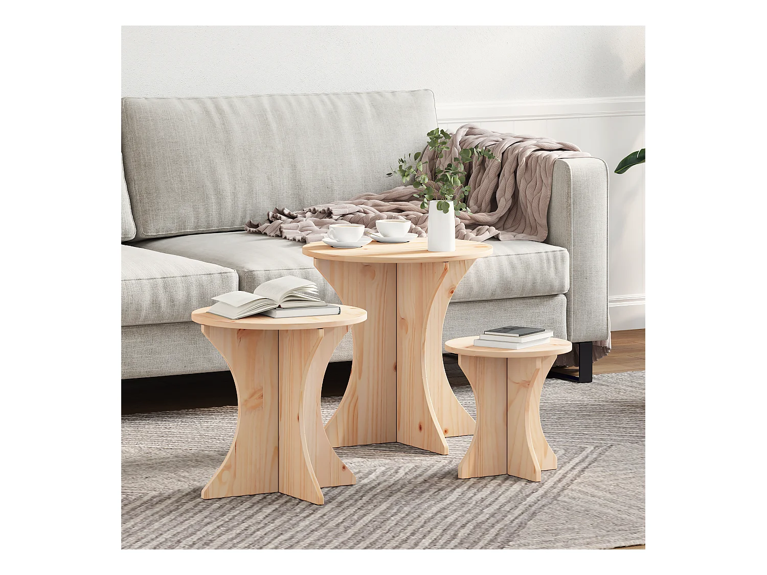 Table basse 3 pcs Naturel 46 x 46 x 47 cm Bois de pin massif