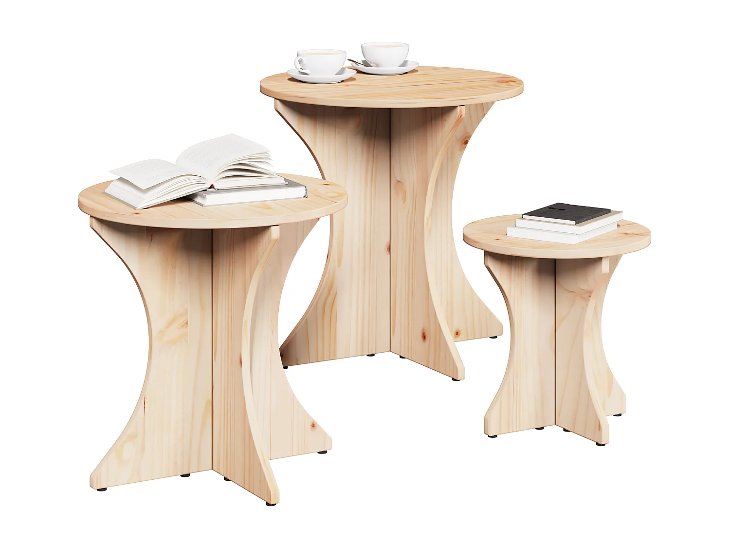 Mesa de centro 3 piezas Natural 46 x 46 x 47 cm Madera maciza de pino