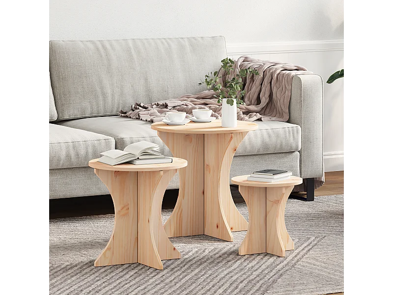 Salontafel 3 stuks Naturel 46 x 46 x 47 cm Massief grenenhout