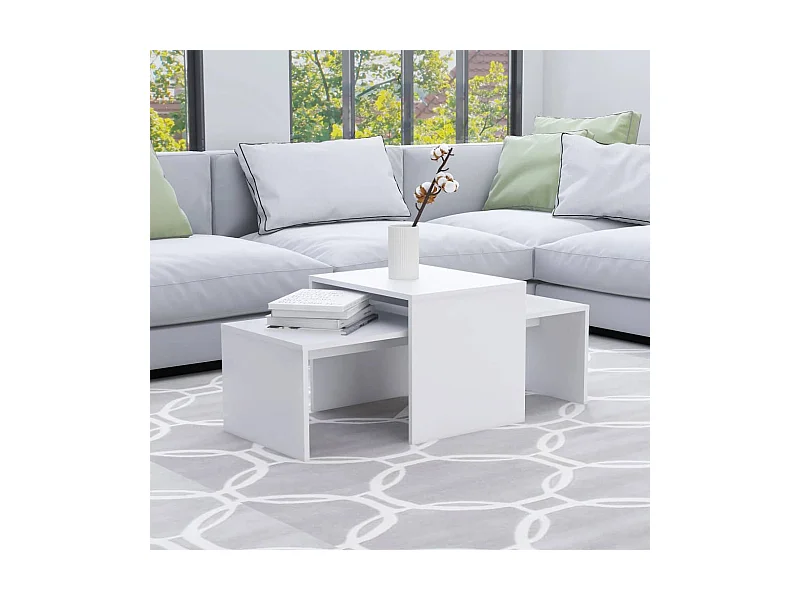 Witte salontafelset 100x48x40 cm van bewerkt hout