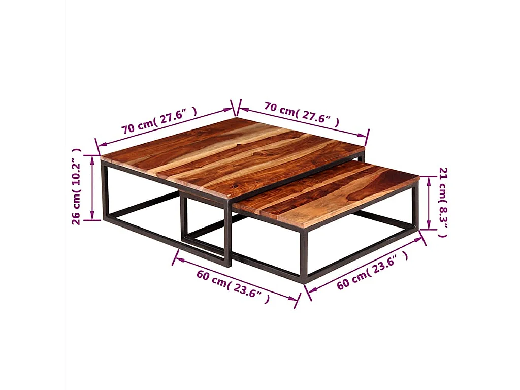 2-delige salontafelset, massief hout
