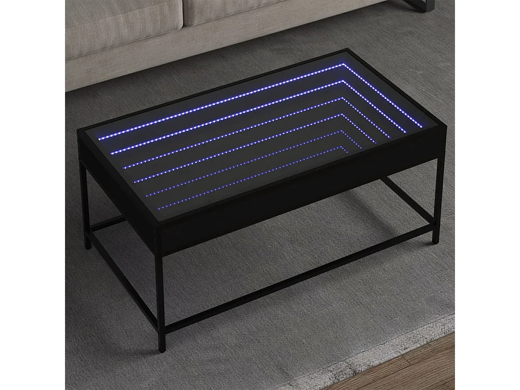 Mesa de centro con LED infinito negra 90x50x41 cm